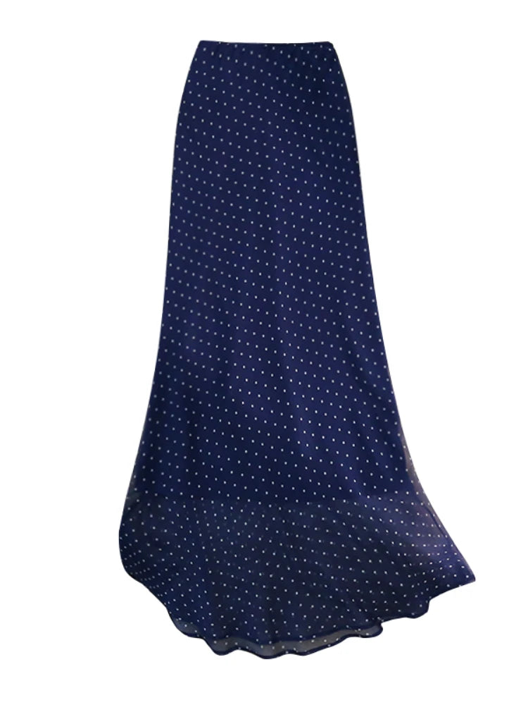 Seoulish Polka Dot Printed Fishtail Skirt Women Summer Loose Draped Slim Fit Casual Long Skirts for Women