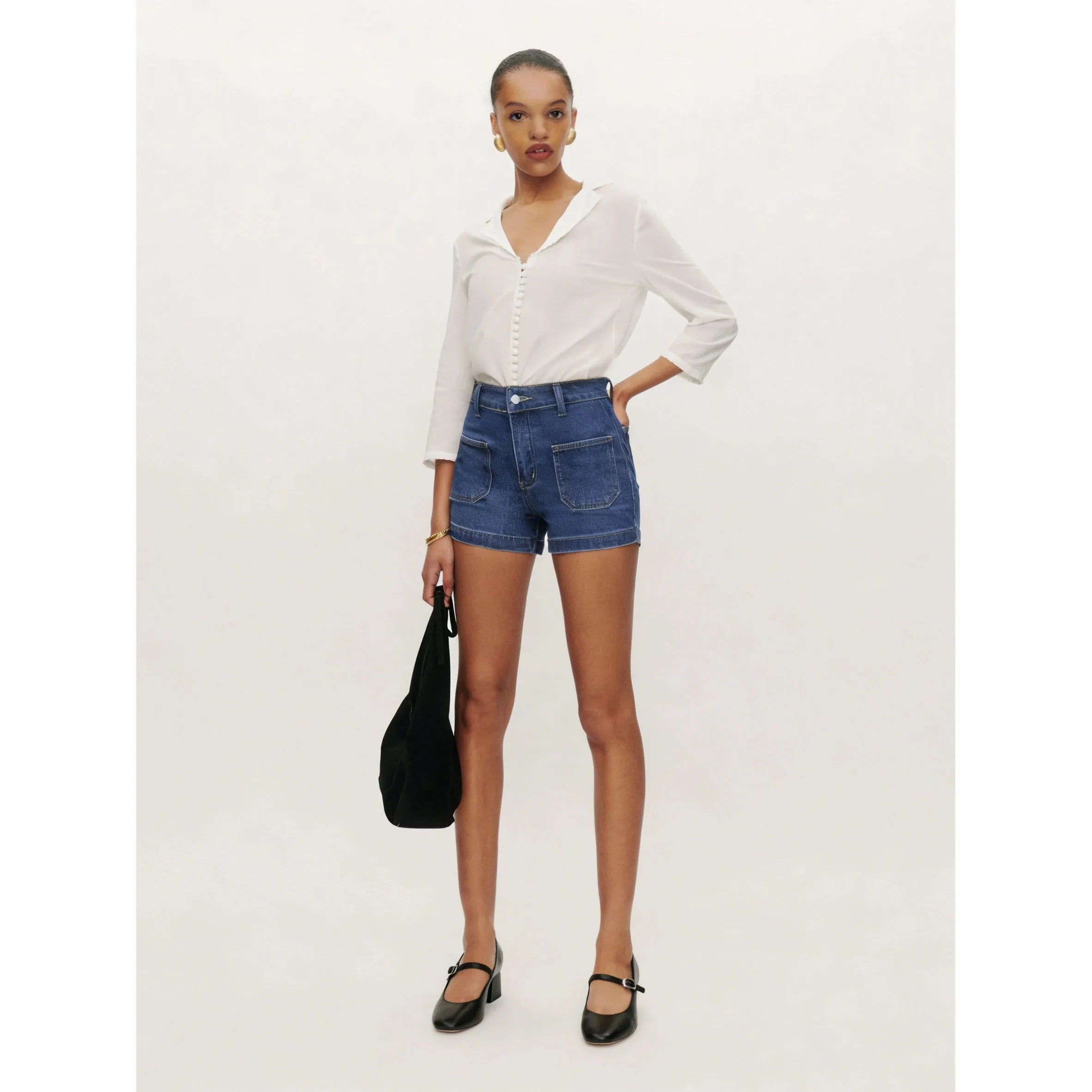 Jorts Shorts Female Jeans Wide Leg Dark Blue Vintage Washed No Stretch Denim Trousers for Ladies