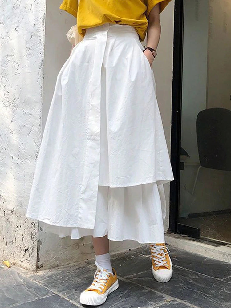 Fashion Irregular Solid A-line Skirts for Women Preppy Multilayer Long Skirt With Pockets Woman Clothing Women's Skirts