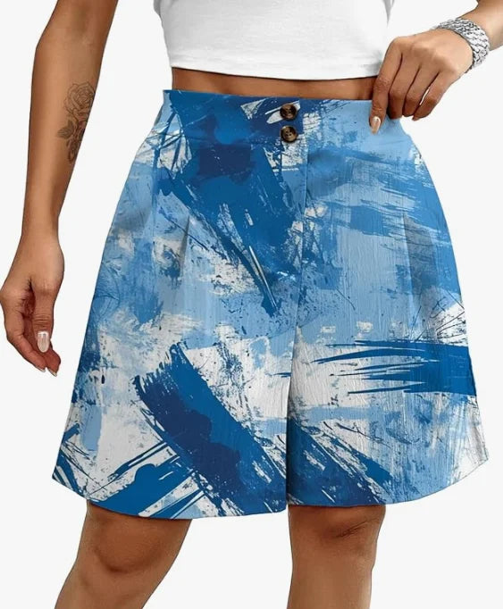 Women's shorts are fashionable casual summer elastic waist wide leg comfortable women's solid color work pants shorts