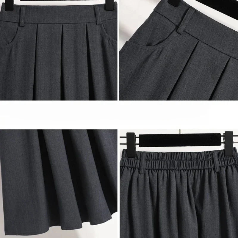 Pleated  A-Line Maxi Gown Solid Color Versatile Medium Length Skirt Cover Hip Spring Summer New 2026 Style Half-length Skirt