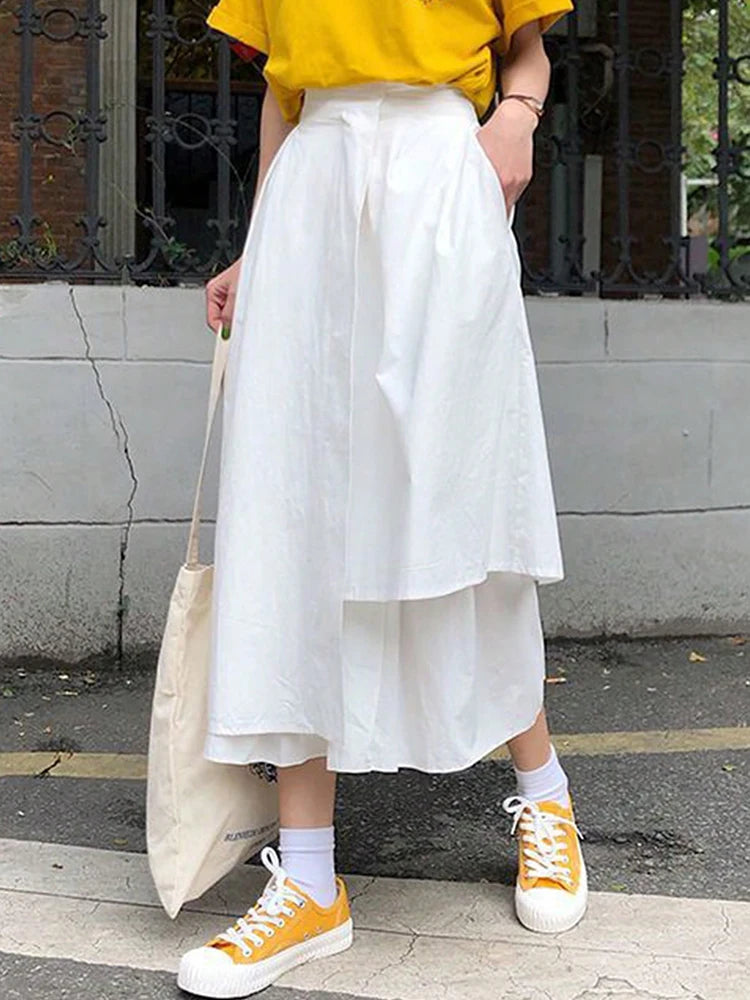Fashion Irregular Solid A-line Skirts for Women Preppy Multilayer Long Skirt With Pockets Woman Clothing Women's Skirts