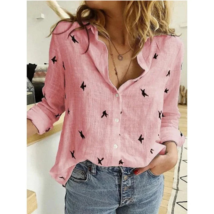 Summer Women Shirts Spring Cotton Linen Shirts Casual Solid Button Lapel Blouses Long Sleeve Loose Elegant Tops Tunic Blusas