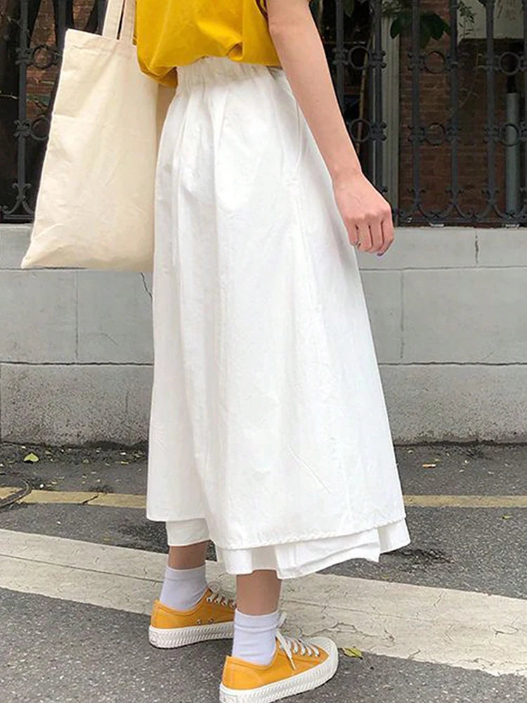 Fashion Irregular Solid A-line Skirts for Women Preppy Multilayer Long Skirt With Pockets Woman Clothing Women's Skirts