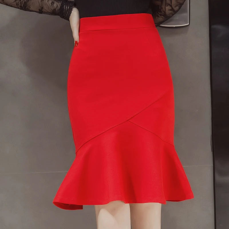 Version of high waist bag hip stretch skirt ruffled A word skirt fishtail skirt