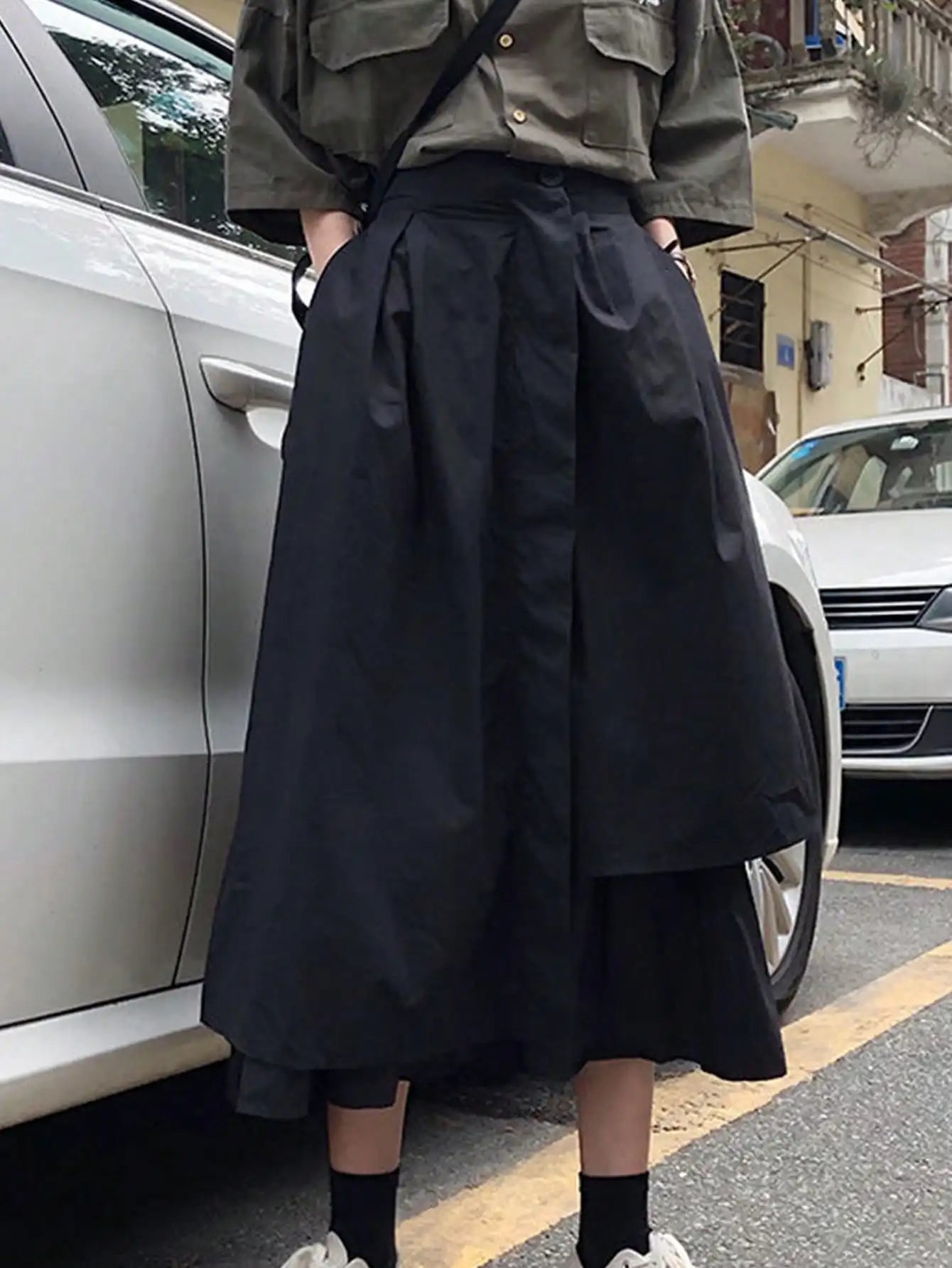 Fashion Irregular Solid A-line Skirts for Women Preppy Multilayer Long Skirt With Pockets Woman Clothing Women's Skirts