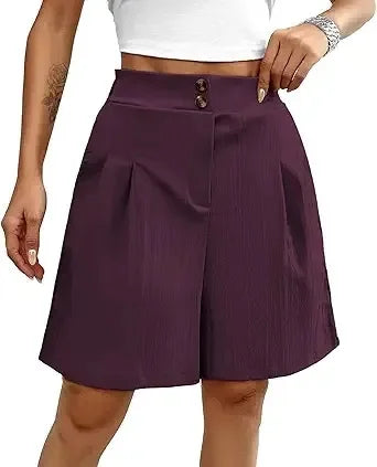 Women's shorts are fashionable casual summer elastic waist wide leg comfortable women's solid color work pants shorts