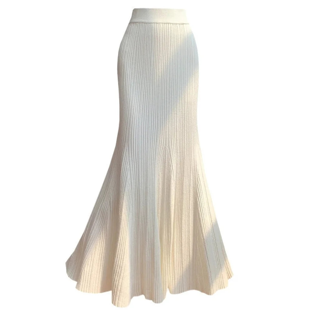Autumn Winter Knitted Black Long Skirts Women Streetwear Elastic High Waist Clothes Sexy Knitwear Mid Length Fishtail Long Skirt
