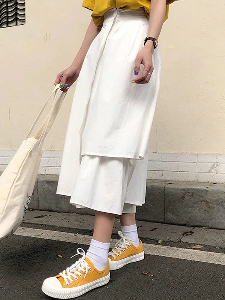 Fashion Irregular Solid A-line Skirts for Women Preppy Multilayer Long Skirt With Pockets Woman Clothing Women's Skirts