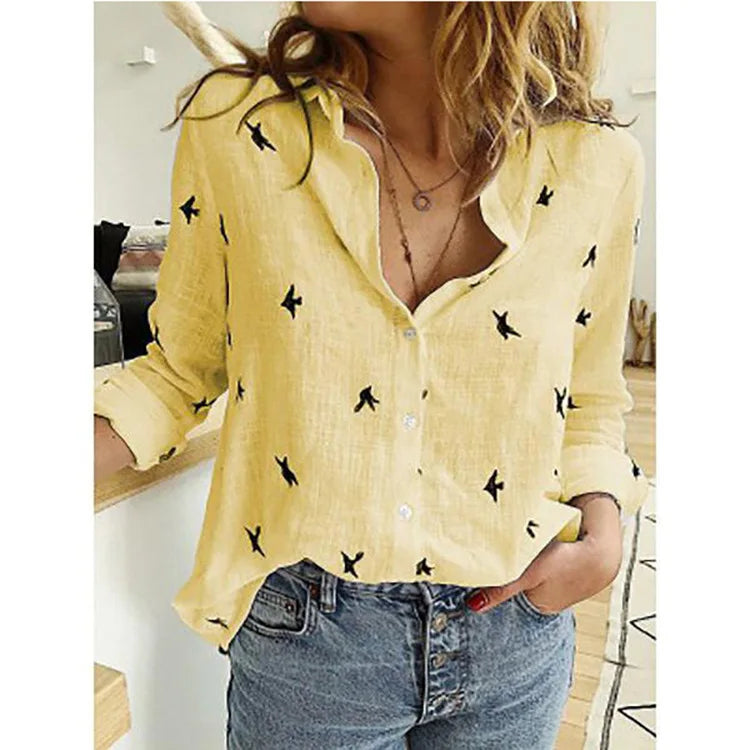 Summer Women Shirts Spring Cotton Linen Shirts Casual Solid Button Lapel Blouses Long Sleeve Loose Elegant Tops Tunic Blusas