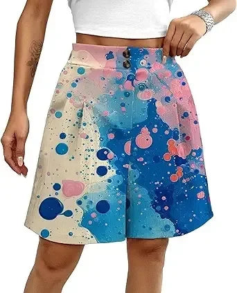 Women's shorts are fashionable casual summer elastic waist wide leg comfortable women's solid color work pants shorts