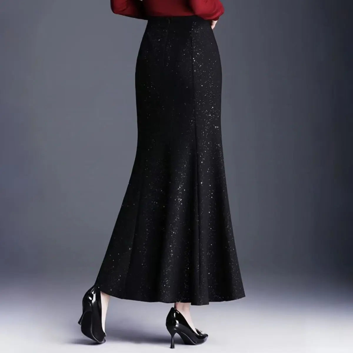 Spring  Autumn Fashionable Shiny Silk Fishtail Skirt High Waist New Skirt Mid-length Skirt Women
