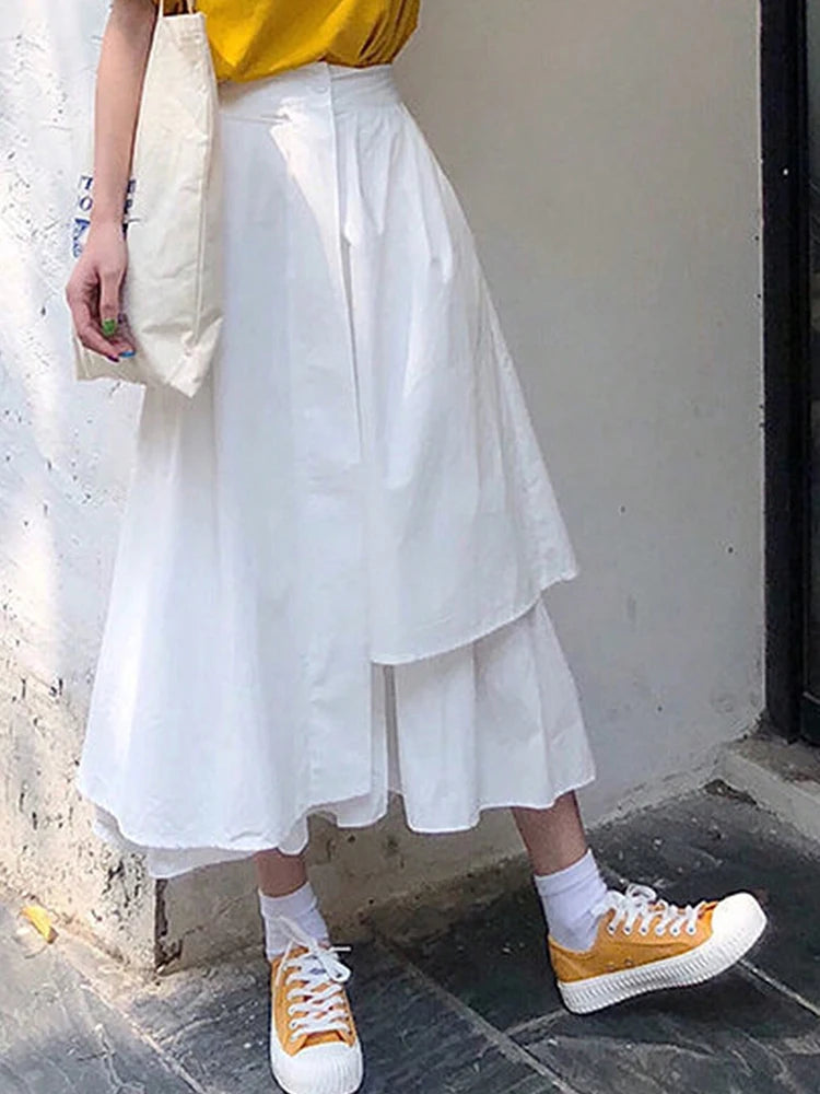 Fashion Irregular Solid A-line Skirts for Women Preppy Multilayer Long Skirt With Pockets Woman Clothing Women's Skirts
