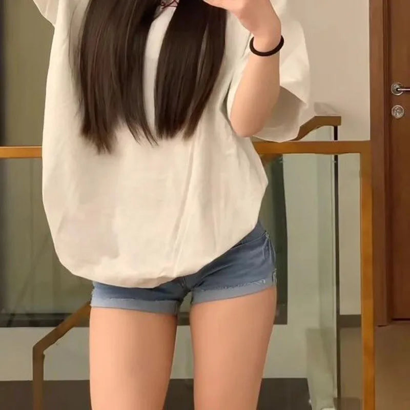 Women Sexy Low Waist Tight Denim Shorts Summer Hot Slim Fit Ultrashort Jeans Female American Retro Y2K Wrapped Hip Shorts Woman